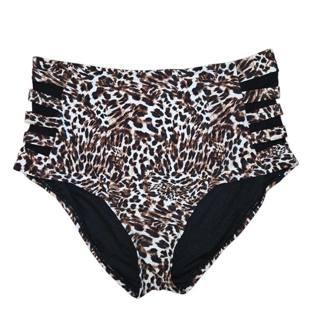 Women's Plus Size Nwot Leopard High-Waist Bikini Bottom Side Cut Outs Size 2x